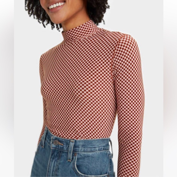 Levi’s checkerboard second skin mock neck top - M - Picture 1 of 6